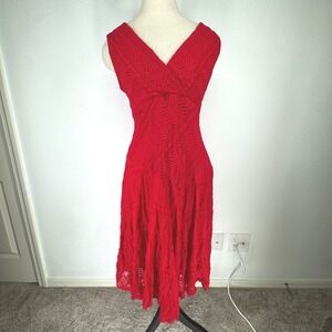 Womens Lace Handkerchief Babydoll Midi Dress Size 10 Red Romantic Date Night